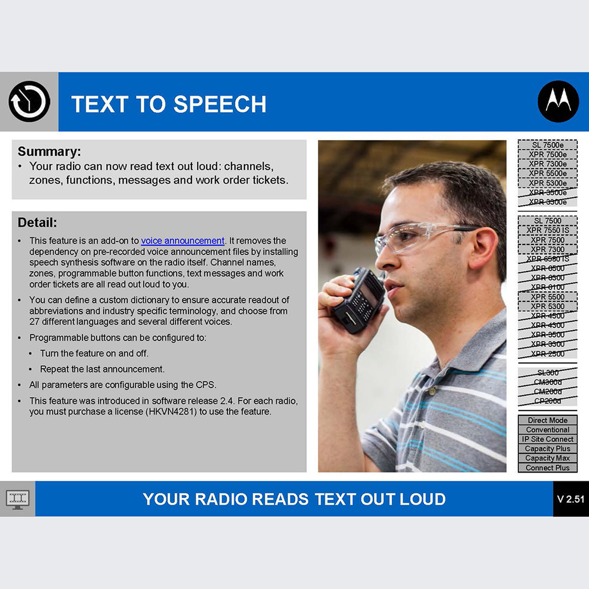 Licencia Motorola Radio Text to Speech HKVN4282 para Portátil